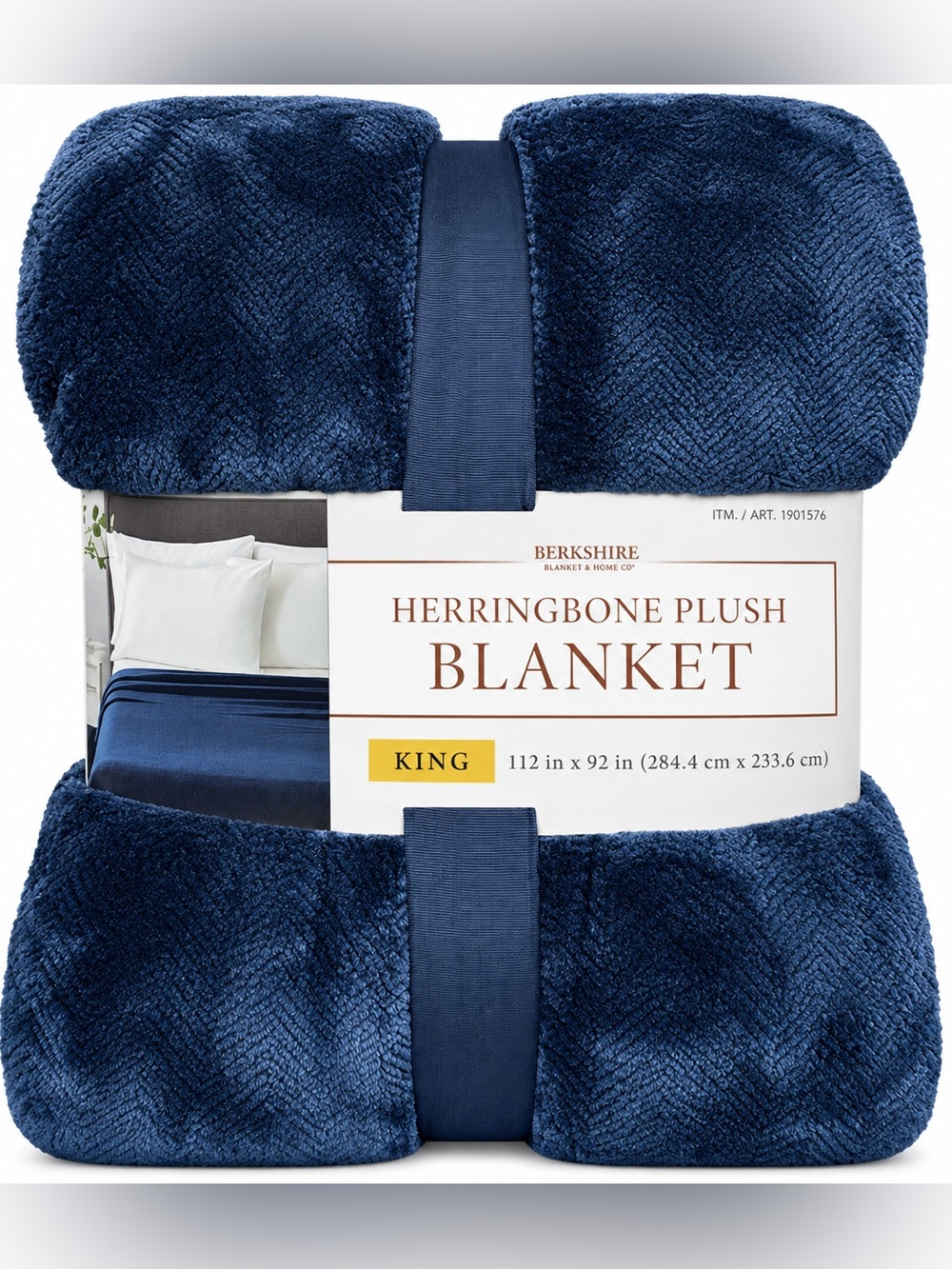 Berkshire Herringbone Plush King Blanket Navy Blue 112x92 NWT